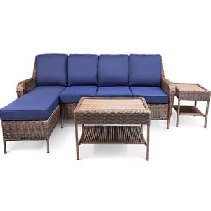 Patio Conversation Set 5-Piece Outdoor Wicker Furniture Sectional Sofa 4-seated Chair Chaise with Coffee Table and Side Table
