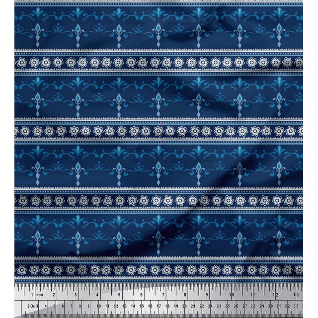 Soimoi Tissu Poly Georgette Rayé, Floral & Filigrane Damas Imprimé 1 Yard 42 Pouces de Large