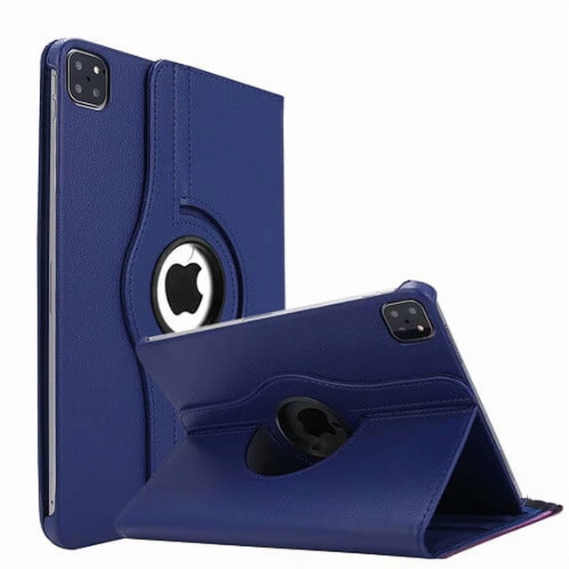 Étui Pivotant à Rotation à 360° pour Apple iPad Pro 13 Pouces 2024, Support à Angles Multiples, Couverture en Cuir PU, Réveil Automatique avec Sangle Élastique de Protection - Bleu