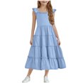 thumbnail image 1 of Diufon Robe Maxi pour Filles Été Décontractée à Manches Cap, Robe Trapèze, Ourlet à Volants, Robe Fluide pour Préados 3-13 Ans, 1 of 9