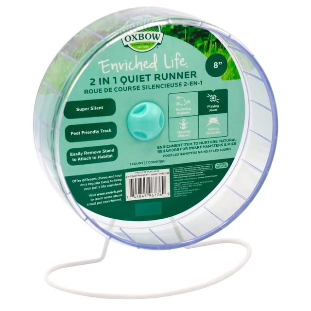 Oxbow Enriched Life 2-in-1 Quiet Runner Exercise Wheel, 8 Inch for Small Animals