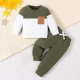 thumbnail image 2 of BLVB Toddler Baby Boy Fall Winter Clothes Color Block Long Sleeve Sweatshirt Pullover Tops Joggers Pants Newborn Infant Outfit Set, 2 of 7