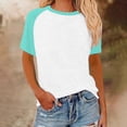 thumbnail image 5 of Womens Summer Raglan T-Shirts Color Block Plus Size Baseball Tees Casual Short Sleeve Loose Pullover Mint Green, M, 5 of 5