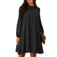 thumbnail image 2 of Femmes Robe Décontractée, Robe à Col Rond Manches Bouffantes Confortable Fluide Respirant Léger pour Bureau pour Dame de Vacances Rose, Noir, Mandarine, 2 of 6