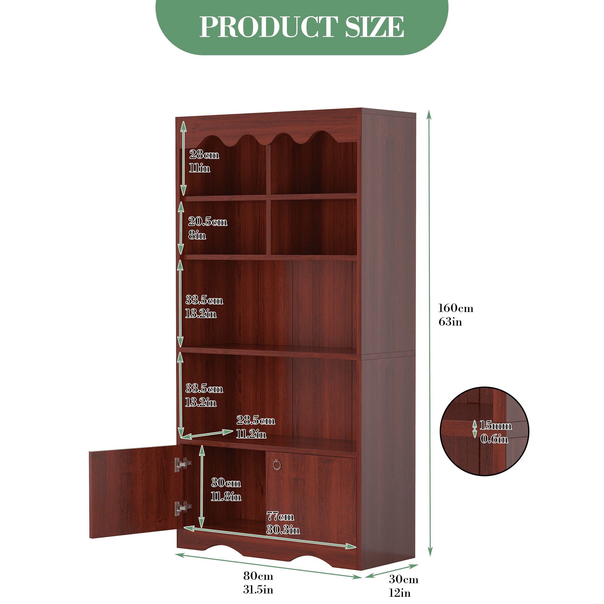 Ourlova 5 Tier Bookcase with Cabinet 63in Tall Freestanding Bookshelf Modern Free Standing Wood Bookcase Open Display Storage Book Shelf White