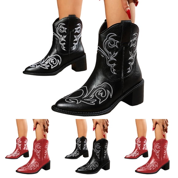 Dakaela Women's Cowboy Ankle Boots Cowgirl Western Short Booties Low Chunky Heels Walking Work Boots