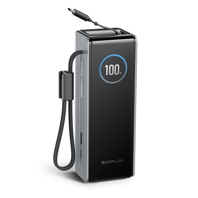 EF EcoFlow Banque d'Alimentation Rapide (25 000 mAh, 170 W, 100 W Câbles Intégrés et Rétractables), Chargeur Portable avec Port USB-C 100 W, C Intégré et Rétractable
