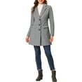 thumbnail image 2 of INSPIRE CHIC Women's Coat Solid Color Notched Lapel Single Breasted Winter Peacoat Light Grey S, 2 of 6