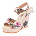 thumbnail image 1 of Chaussures pour Femmes Chaussures Femmes Chaussures Décontractées Mode Femmes Unies Été Sandales à Lacets pour Dames Talon Compensé Chaussures de Plage Décontractées, 1 of 7