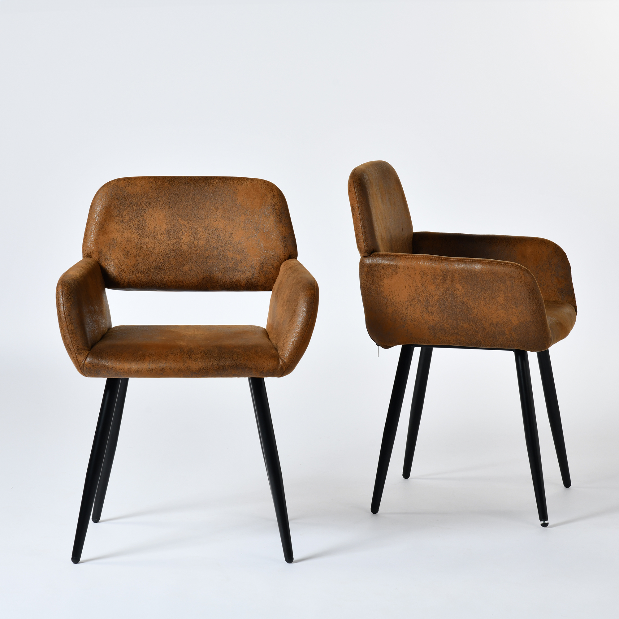 Homy Casa lot de 2 fauteuils d’appoint bruns 31,9 po, chaises en cuir PU avec pieds en métal pour salle à manger, chambre, bureau