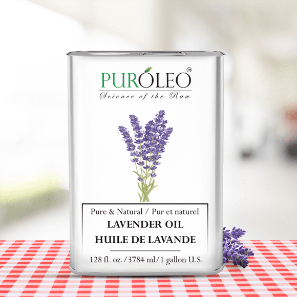 PUROLEO Lavender Essential Oil 128 Fl Oz/3785 ML (Packed In Canada) 100% Pure Natural Undiluted Cold Pressed for Aromatherapy Therapeutic Grade Aromatherapy Oil for Sleep