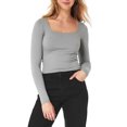 thumbnail image 1 of Diconna T-shirt pour Femmes à Manches Longues, Encolure Carrée, Uni, Coupe Ajustée, Hauts d'Automne pour Dames, Mode Urbaine, 1 of 6