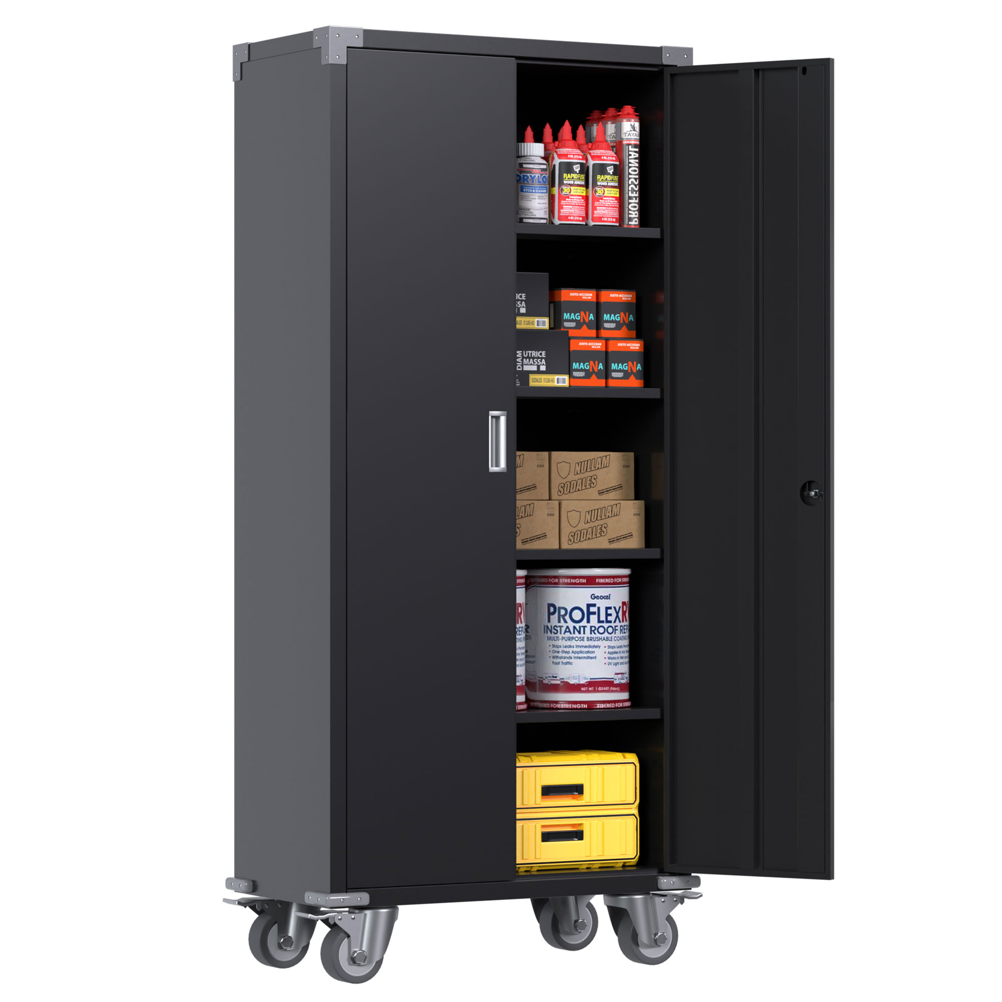 Aobabo Armoire de Rangement Roulante Verrouillable 72 Pouces avec Étagères Ajustables, Noir