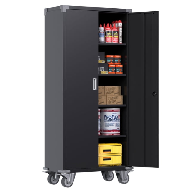 Aobabo Armoire de Rangement Roulante Verrouillable 72 Pouces avec Étagères Ajustables, Noir