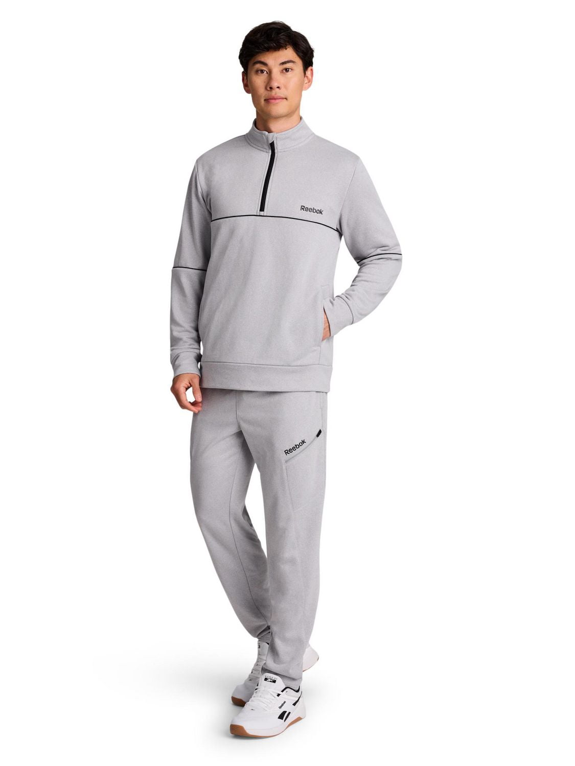 Reebok Chandail en tissu éponge à quart de fermeture éclair pour hommes