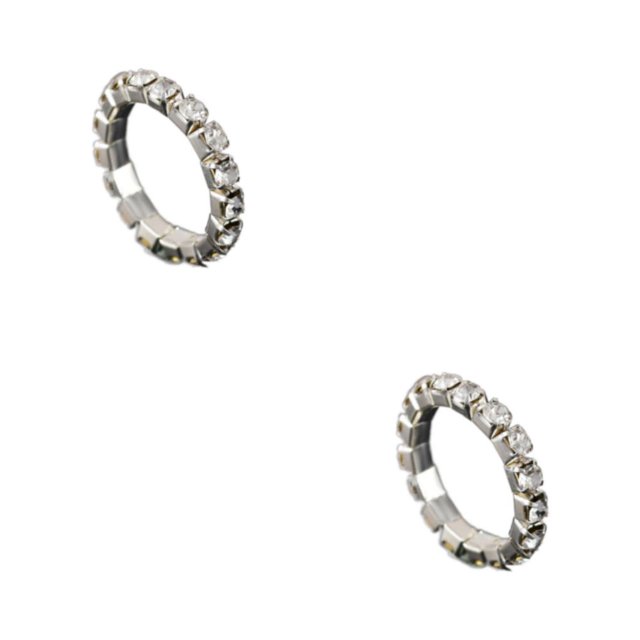 kurtrusly Stretch Crystal Ring Exquisite Inlaid For Elegant Engagement Fashionable Friendship Ring Inlaid Ring silver 1 row 2Set
