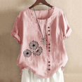 thumbnail image 1 of Pisexur Oversize Blouses pour Femmes 2024 Pissenlit Coton Lin Tops Manches Courtes Chemisier Col Rond Bouton T-Shirts Tunique d'Été Tops T-Shirts Décontractés, 1 of 5
