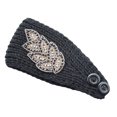 thumbnail image 1 of Crochet Headbands Winter Leaves Pattern with Rhinestones Elastic Head Protector Wide Warm Chunky Hair Accessories for Girls Black, 1 of 6