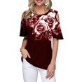 thumbnail image 1 of DYMADE Women Round Neck Off Shoulder Short Sleeve Floral Casual Top, 1 of 3
