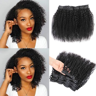 Kinky Curly Clip In Hair Extensions for Black Women Human Hair, Urbeauty 16 inch Curly Clip in Human Hair Extensions, 3C Afro Coily Hair Clip Ins for