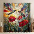 thumbnail image 1 of Hummingbird Window Curtain Set of 2 Panels,Rustic Garden Poppy Red Flowers Botanical Window Drapes,Artistic Stained Glass Style Patchwork Curtain for Kids Adults Bedroom Decor,52Wx63L, 1 of 6