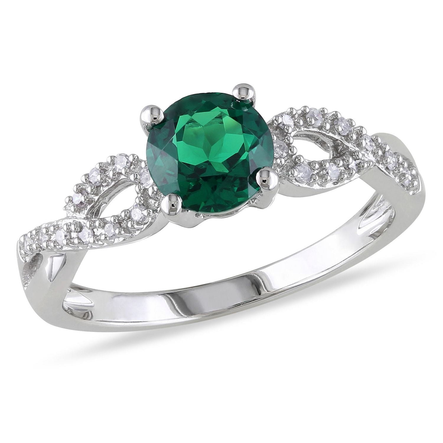Tangelo 0.80 Carat T.G.W. Created Emerald and 0.10 T.W. Diamond 10 K White Gold Cross-Over Ring