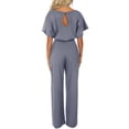 thumbnail image 5 of Women's Fashion Solid Color Lace Up Button Short Sleeve Jumpsuit - Soft Stretchy Polyester, Round Neck, Versatile for Casual/Party, Hand Wash Recommended, 5 of 5