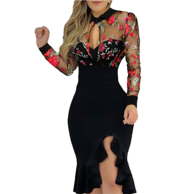 CAROOTU Robe Brodée pour Femmes Mode Florale Fente à Volants Manches Courtes Robe pour Voyage d'Été Magasinage Nouveau