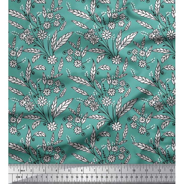 Soimoi Rayon Fabric Leaves & Floral Block Print Sewing Fabric Yard 56 Inch Wide
