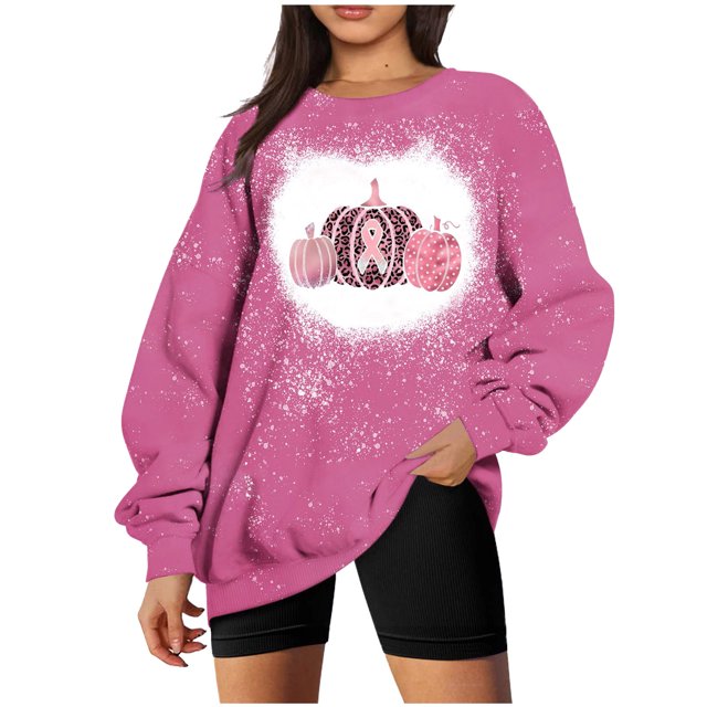 Penkiiy Chandail pour Femmes Mode Femmes Été Ample Imprimé T-Shirt à Col Rond Manches Longues Blouse Décontractée Rose Vêtements Y2K