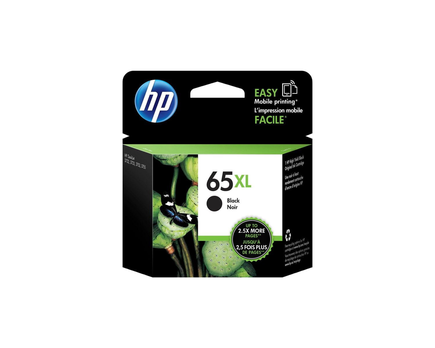 HP 65XL Cartouche d’encre noire à rendement élevé d’origine (N9K04AN)