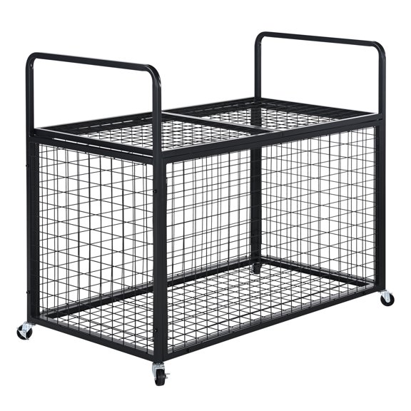 KFFKFF Cage Mobile pour Ballon de Sport, Rangement de Basketball à Double Toit Sécurisé, Organisateur d'Équipement pour Usage Intérieur et Extérieur, Support en Acier Durable pour la Maison, les Écoles et les Gyms