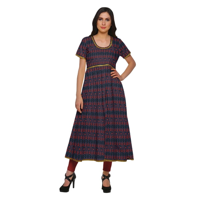Moomaya Kurta Longue Tunique à Manches Courtes en Coton pour Femmes, Kurtis Imprimés avec Fente avant