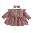 thumbnail image 1 of MesaSe Automne Bébé Filles Princesse Robe 2pcs Volant à Manches Longues Bouton Velours Côtelé une Ligne Robe Bandeau Vin Rouge 2-3 Ans, 1 of 9