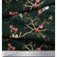 thumbnail image 3 of Soimoi Green Poly Georgette Fabric Floral & Franklin Gull Bird Fabric Prints By Yard 52 Inch Wide, 3 of 5