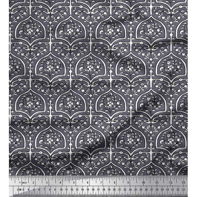 Soimoi Poly Georgette Fabric Leaves & Floral Block Print Sewing Fabric Yard 42 Inch Wide