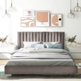 thumbnail image 1 of Costway Upholstered Bed Frame Full Size Modern Platform Bed with Vertical Channel Headboard No Box Spring Needed Grey, 1 of 9