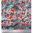 thumbnail image 1 of Soimoi Modal Satin Fabric Colorful Butterfly Printed Fabric 1 Yard 42 Inch Wide, 1 of 5