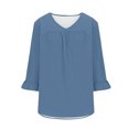 thumbnail image 4 of Timegard Plus Size Tops for Women V-Neck Ruched Ruffle 3/4 Sleeve Comfy Tee Shirts Casual Loose Tops, 4 of 5