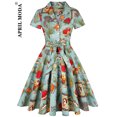 thumbnail image 1 of 2024 Robe Vintage d'Été pour Femmes à Imprimé Perroquet et Oiseau, Décontractée, Verte, Rétro, Pin-Up, Pin-Up, Robe de Fête Rockabilly Années 50 60, Robe Soleil Évasée, 1 of 7