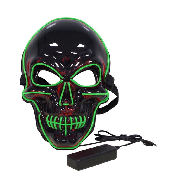Bouclier Facial Halloween Effrayant, Garde Intégrale, Tête de Squelette Lumineuse à DEL, Accessoire de Cosplay pour Fête, Vert Fluorescent