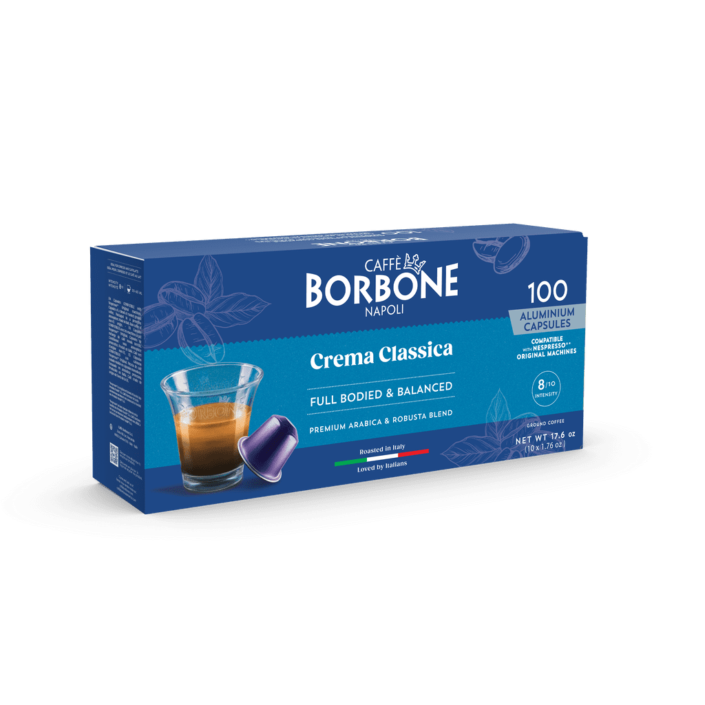 Caffe Borbone capsules (compatible with Nespresso® OriginalLine machines) - Crema Classica aluminum pods - 100-pack / 10 packs of 10 - (Intensity 8/10)