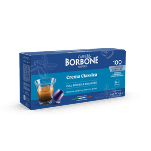 Caffe Borbone gélules (compatibles avec Nespresso® OriginalLine machines) - Brosses en aluminium Crema Classica - 100-pack / 10 Boîtes de 10 - (Intensité 8/10
