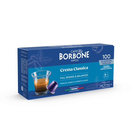 Caffe Borbone capsules (Compatibles avec les machines Nespresso® OriginalLine) - capsules en Aluminium Crema Classica - Lot de 100 / 10 Paquets de 10 - (Intensité 8/10)