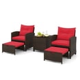 thumbnail image 2 of Costway 5 PCS Patio Rattan Furniture with 2 Wicker Ottomans & Tempered Glass Coffee Table Red, 2 of 10