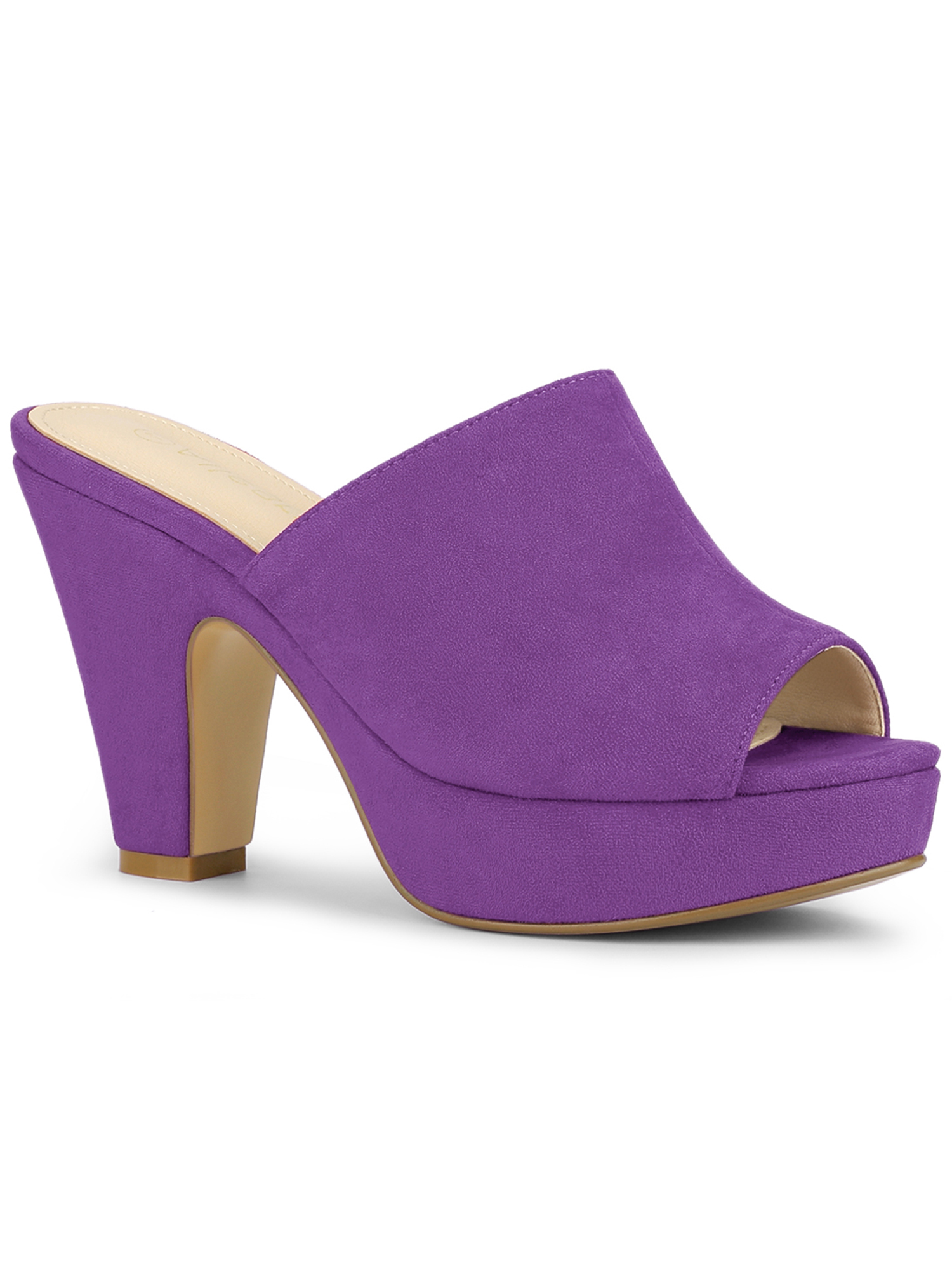 BLISSFUL STEP Women's Shoes Chunky Platform Open Toe Slides Block Heel Sandals Purple 8.5