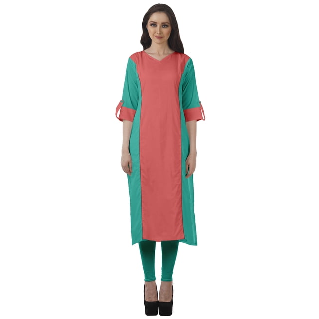 Moomaya Vêtements Ethniques pour Femmes Kurta Punjabi Longue Droite pour Femmes Robe Indienne Décontractée