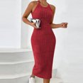 thumbnail image 2 of Oksale Robes Moulantes pour Femmes Sans Manches Côtelées Robe Maxi Ajustée Douce Extensible Confortable Col Ras du Cou Dos Nu Robes d'Été pour Fête de Vacances Rouge TG, 2 of 6