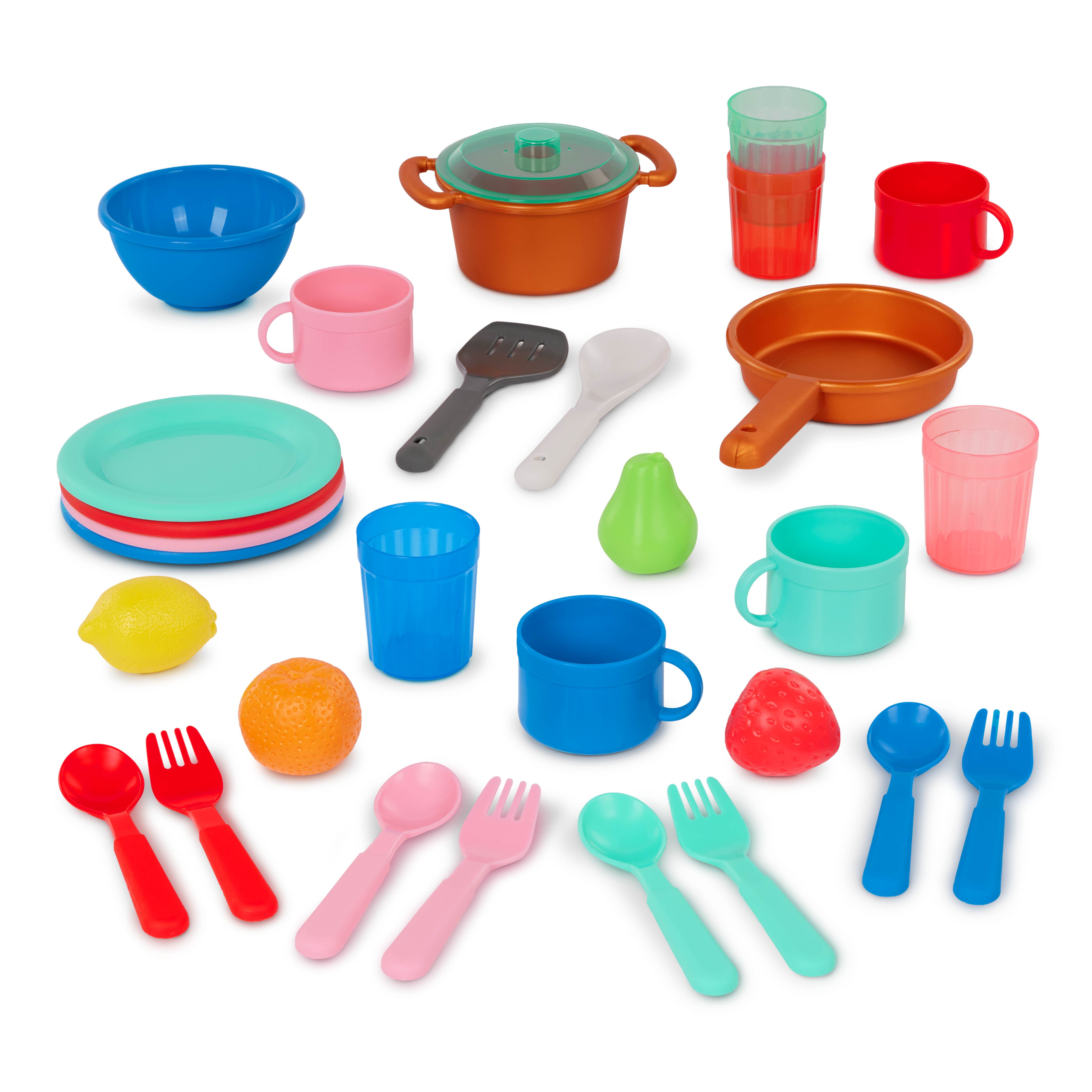 Two in One Wooden Kitchen Café with Dishes and Chalkboard, Toddler and Preschool Toys by Battat