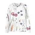 thumbnail image 4 of IROINNID T-Shirt à Manches Longues en Polyester Réduit pour Femmes, Quotidien Été, Aguichant, Plissé, Imprimé, Coupe Régulière, Col Rond, Haut à Boutons, Blanc, 4 of 5